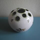Lallier Moustiers vintage French vase bouquetière with floral decoration in faience.