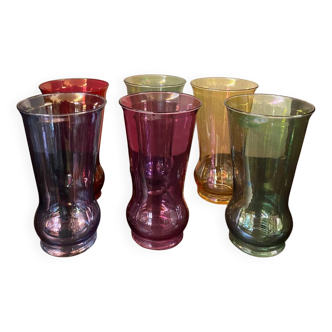 Verres orangeade multicolores en verre irise annees 60 service jus de fruit