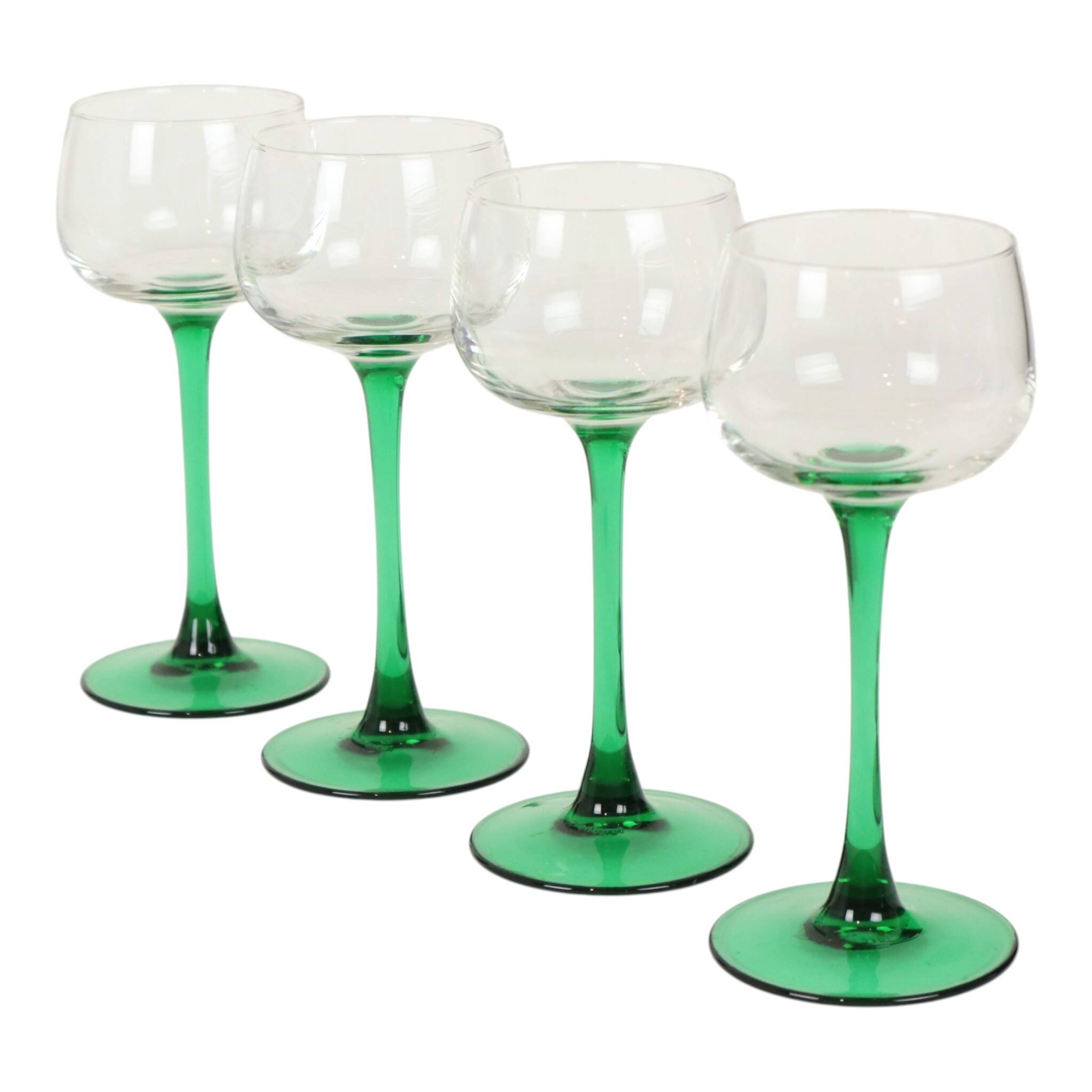 Set of 4 Vintage Luminarc Alsace Wine Glasses Narrow Green Stems