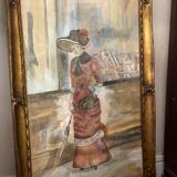 Grande Aquarelle Encadrée - Une Élégante - Signée période 1900