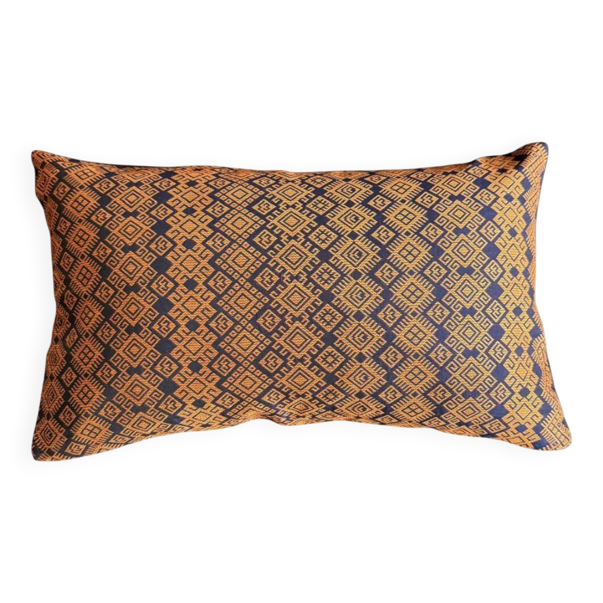 Navy blue and orange Kachin cushion cover (RIDA)