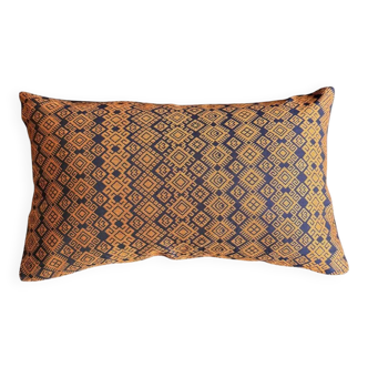 Navy blue and orange Kachin cushion cover (RIDA)