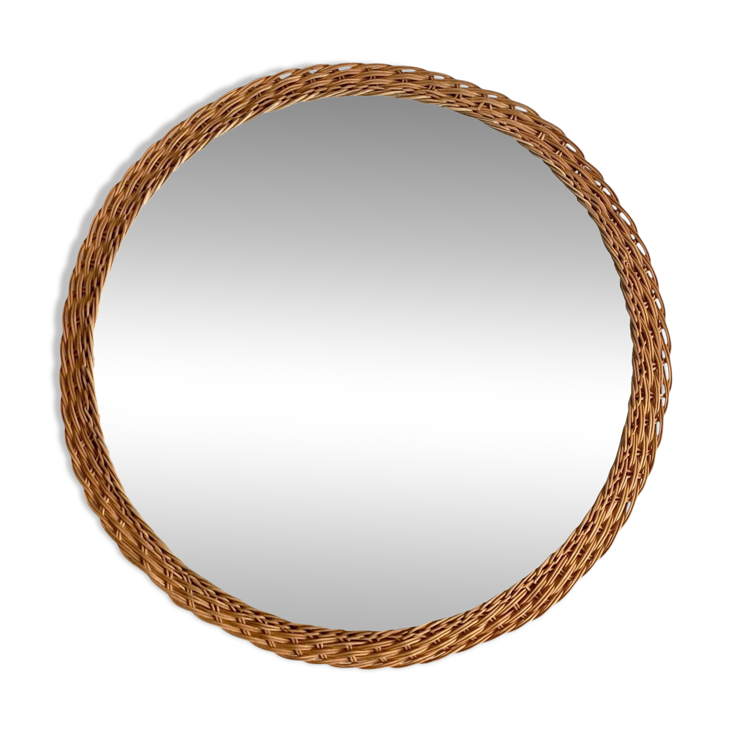 Miroir rond en osier rustique de Provence, milieu du siècle, fait à la main, France