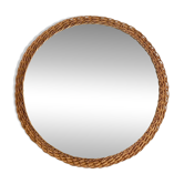 Miroir rond en osier rustique de Provence, milieu du siècle, fait à la main, France