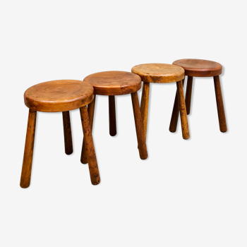 Set of four shepherd's low stools