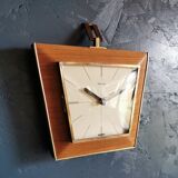 Vintage formica clock silent wall clock trapeze "Hermle gilded black wood"