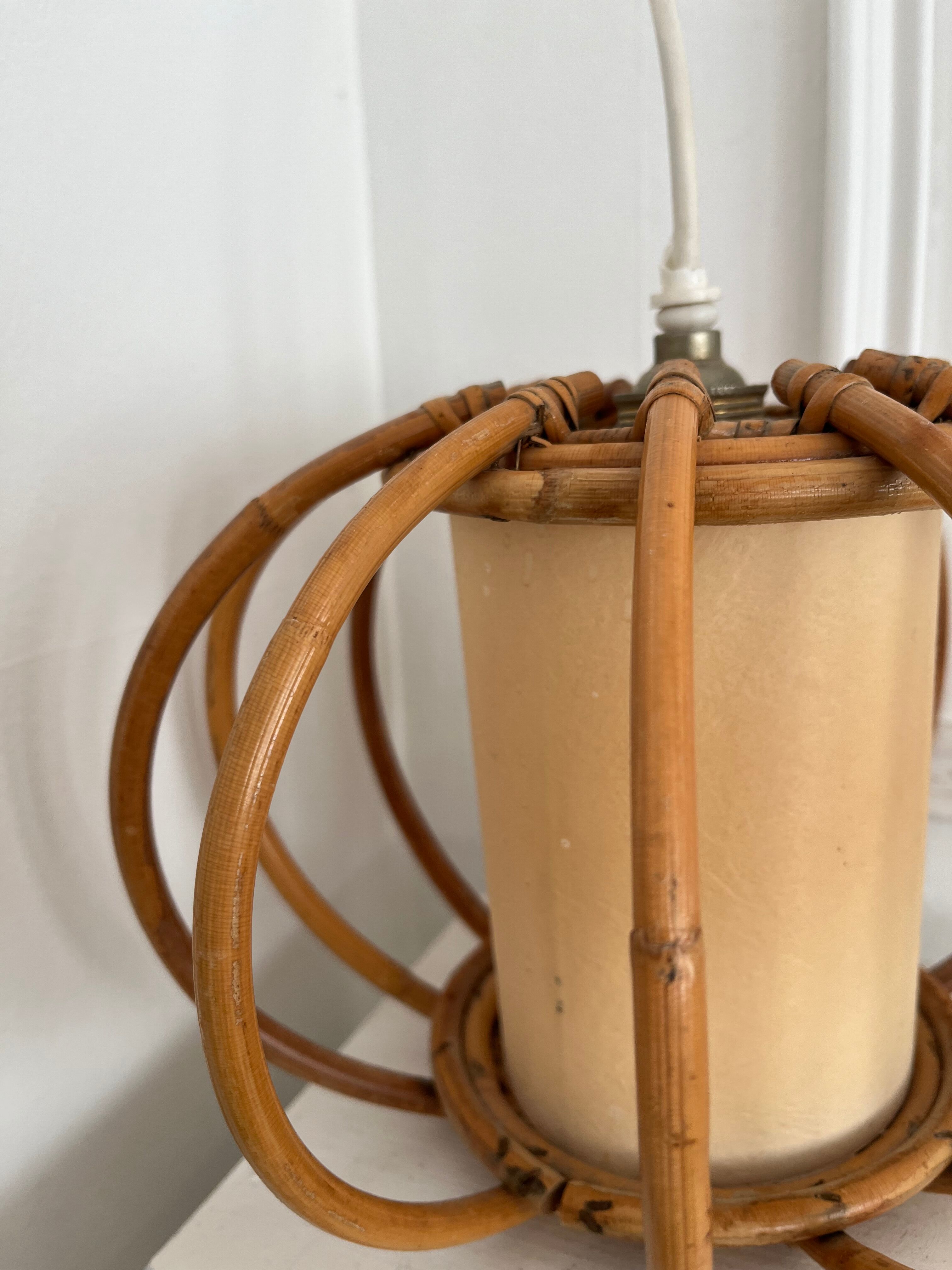 Vintage rattan chandelier 50s