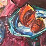 Original mid-century European oil on canvas – “Still Life” by Roy – dated 1969 – vintage & framed – 75 × 64 cm (29.5" × 25.2")