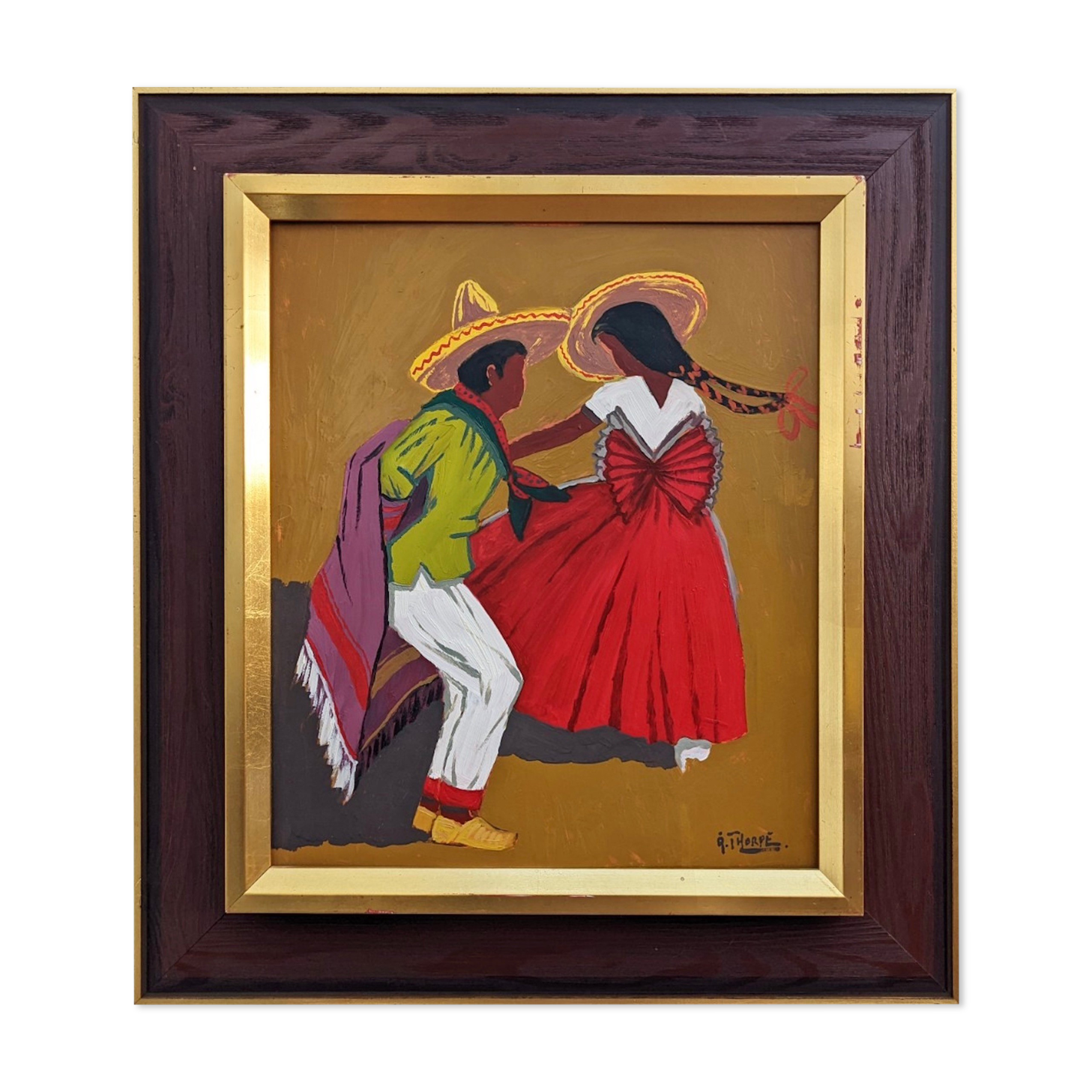 Mid-Century Modern "Mexican Dancers" Swedish Figurative Oil Painting, Framed