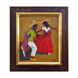 Mid-Century Modern "Mexican Dancers" Swedish Figurative Oil Painting, Framed