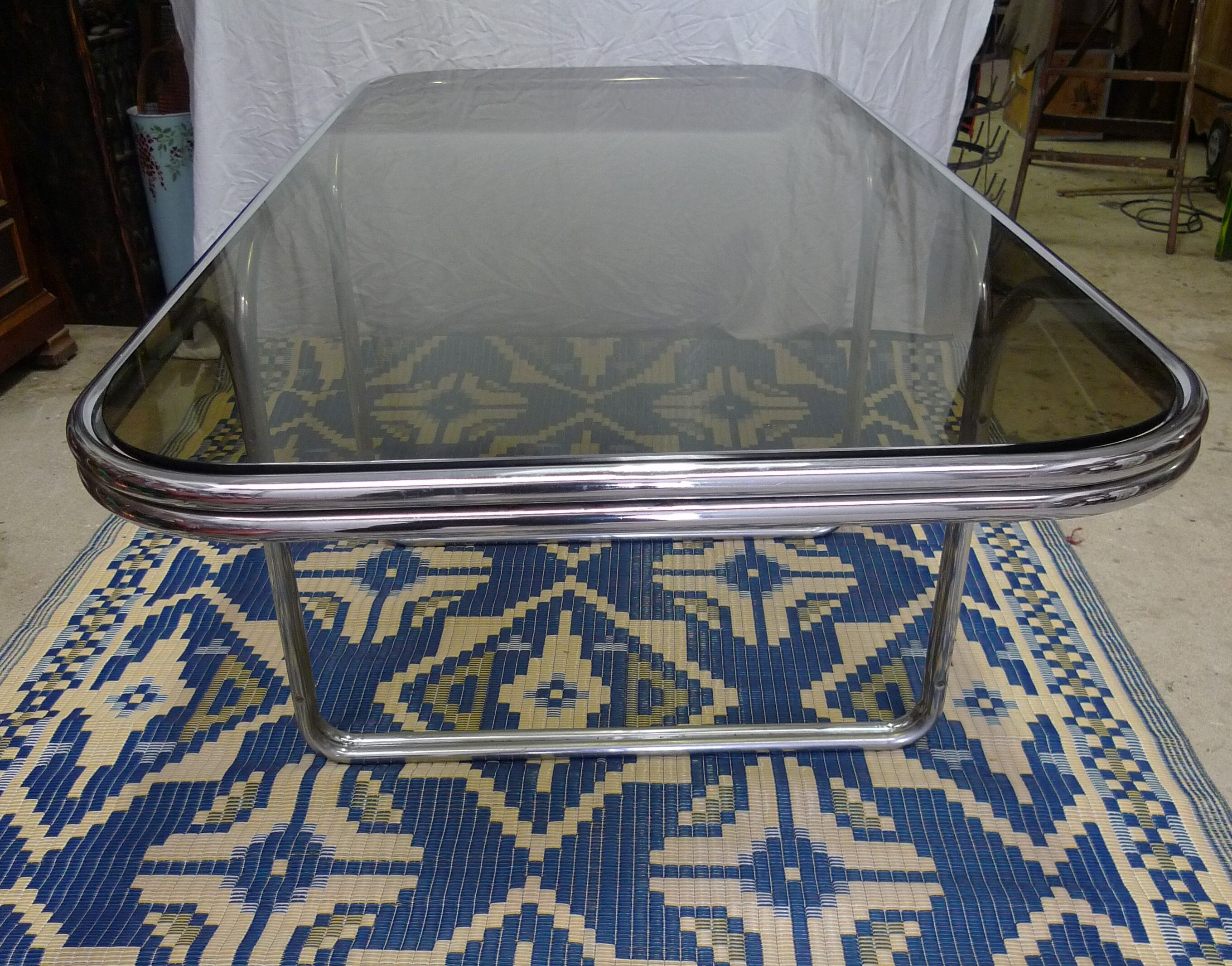 Smoked glass table, metal structure