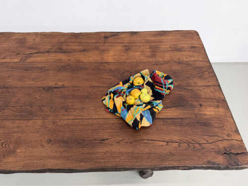 Brutalist farmhouse table in solid oak, 270 cm, 1920s.