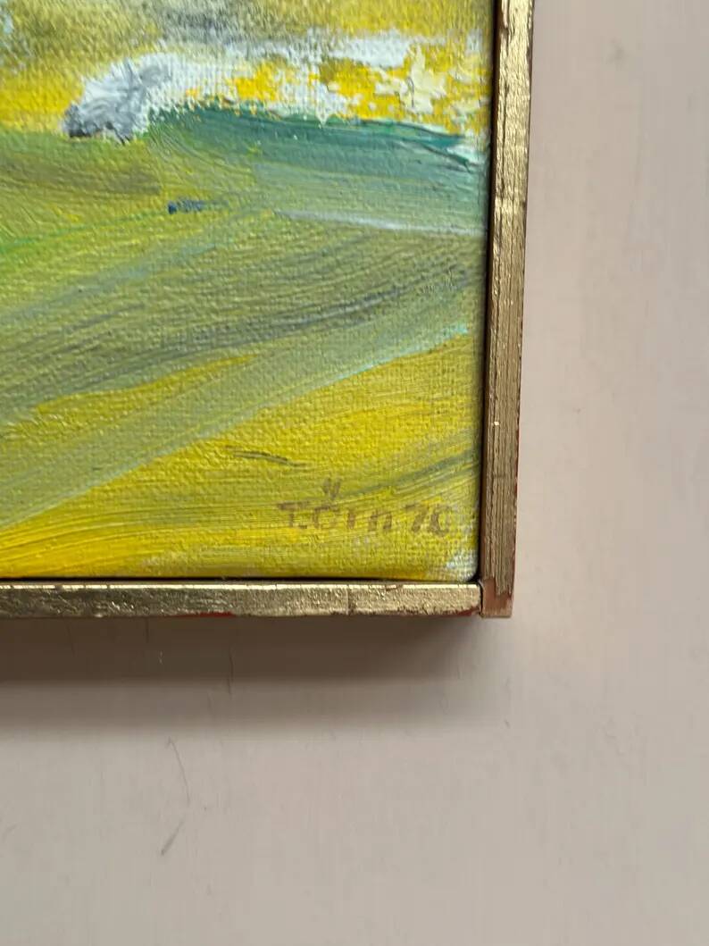Original Swedish Oil on Canvas – “Houses” by T. Örn 1970 – Vintage & Framed
