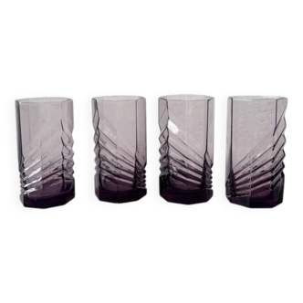 4 verres octogonaux graphiques violets