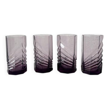 4 verres octogonaux graphiques violets