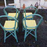Chaises et fauteuil en bambou repeint