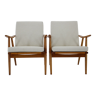 1970s pair of beech armchairs, czechoslovakia