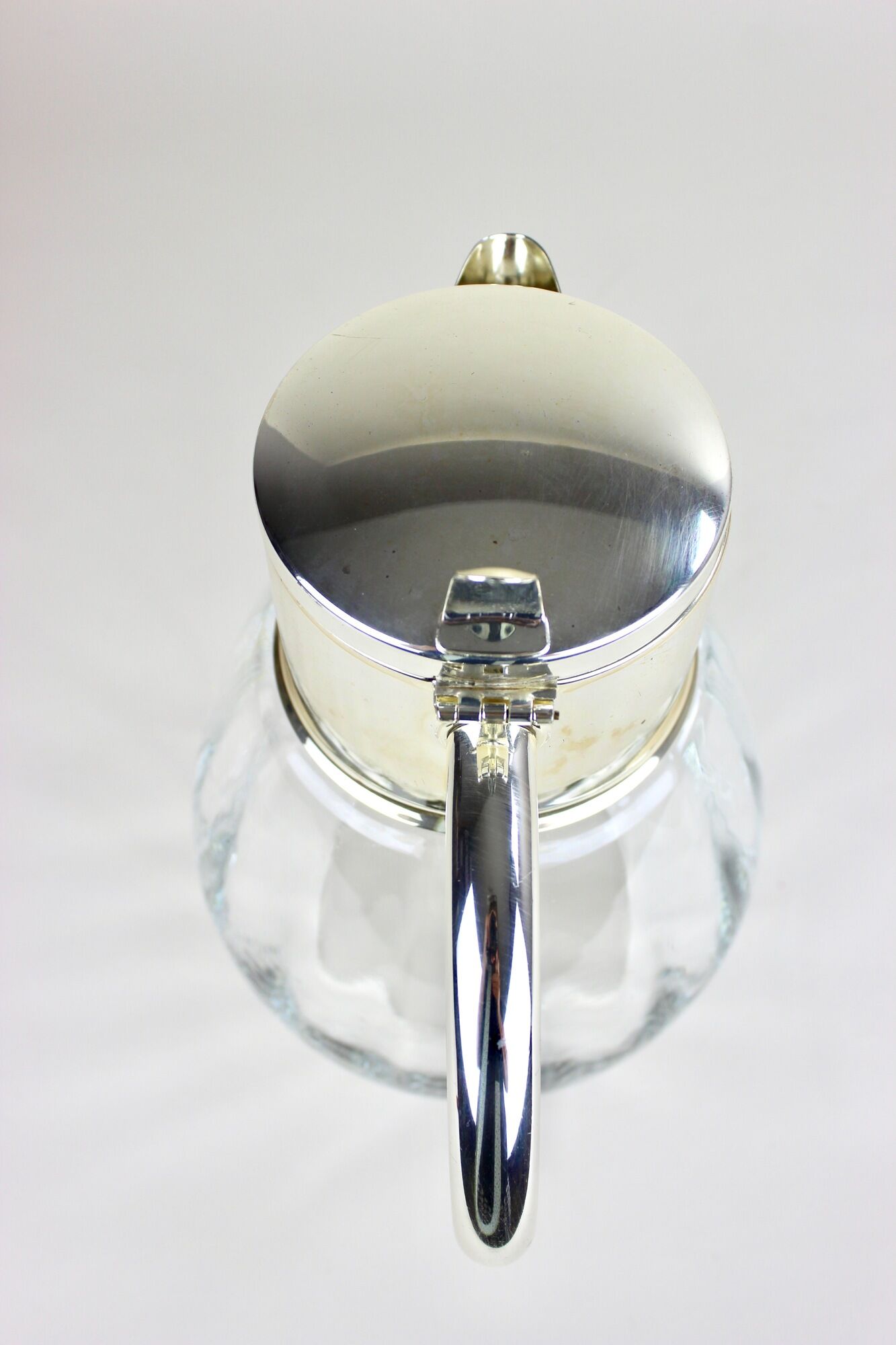 Crystal glass carafe, "kalte ente, vintage jug silver plated