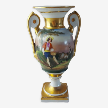 Vase Empire, peint main, en porcelaine de Paris, 19ème