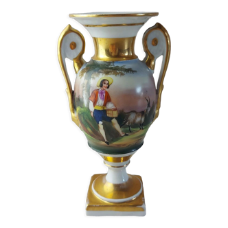 Empire vase, hand painted, in Paris porcelain, 19th century