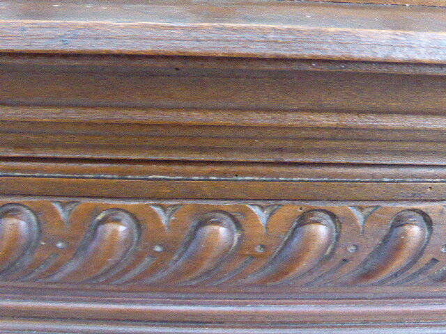Large mirror beveled Henri II style varnished and carved wooden 128 x 92 cm