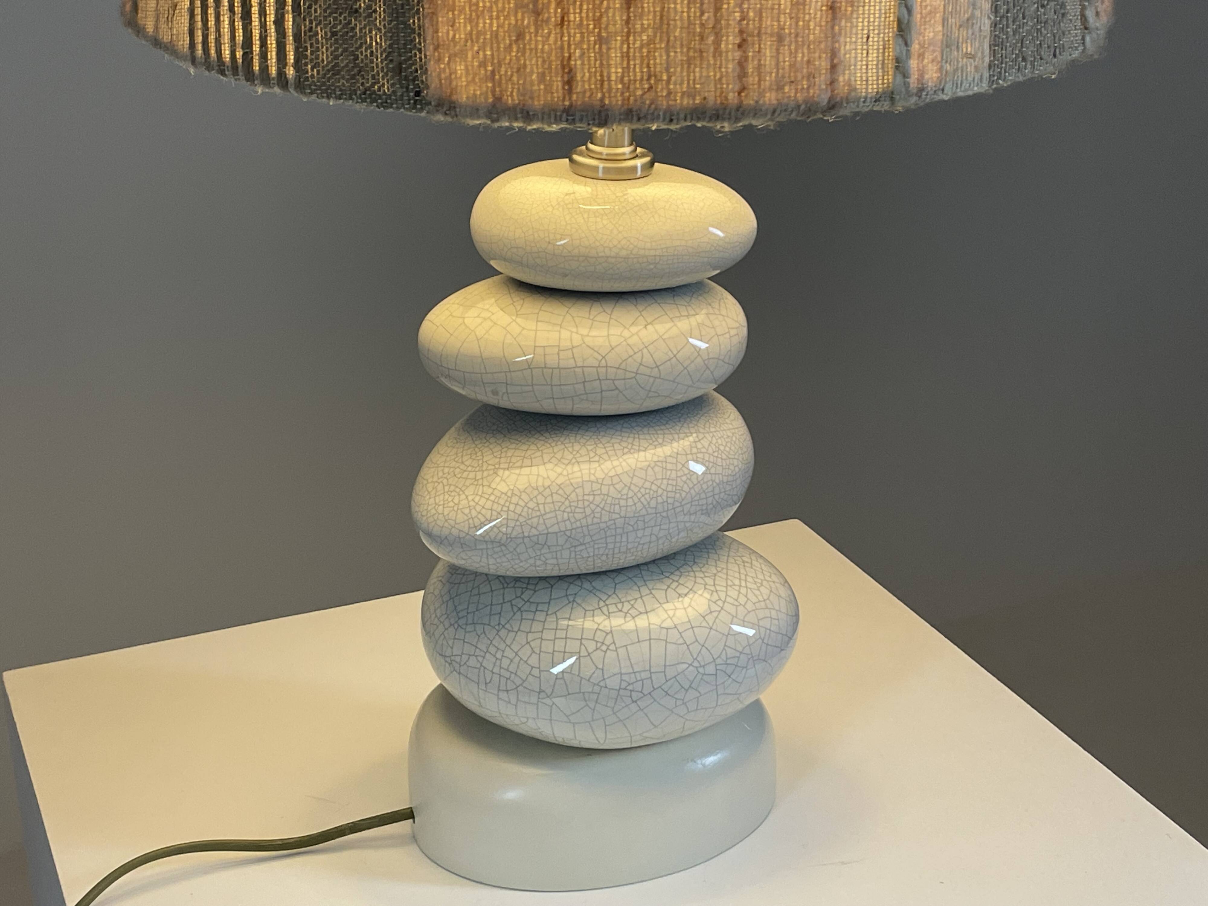 Cracked pebble lamp by François Châtain with its original lampshade, France 1970s