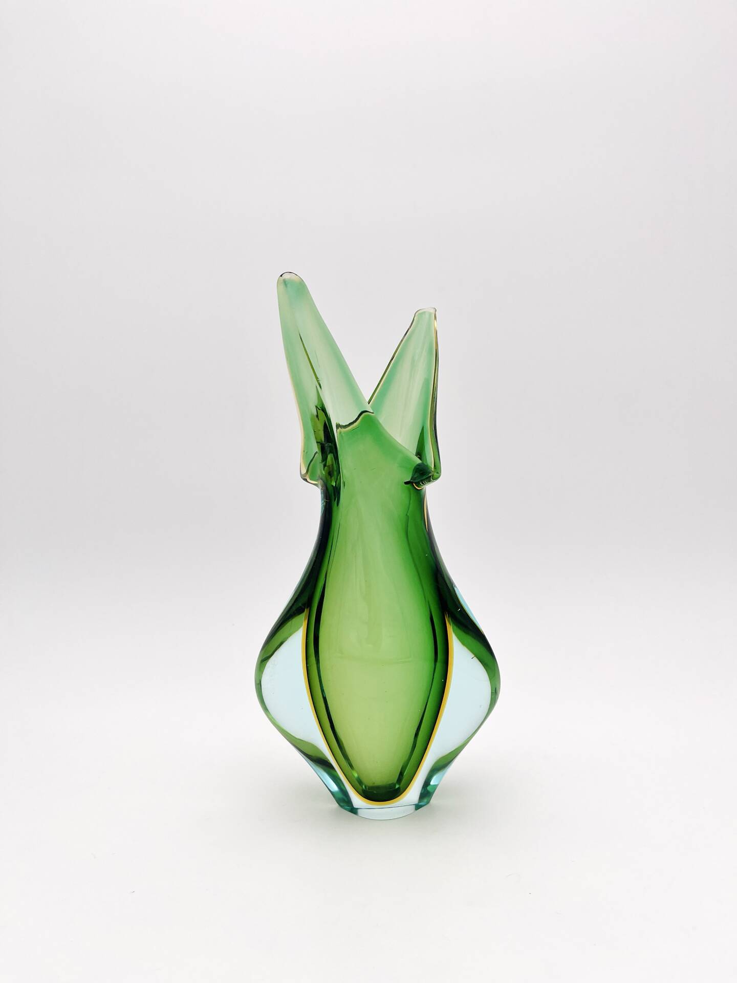 Murano vase Flavio Poli Sommerso Emerald Green Yellow Turquoise 26cm