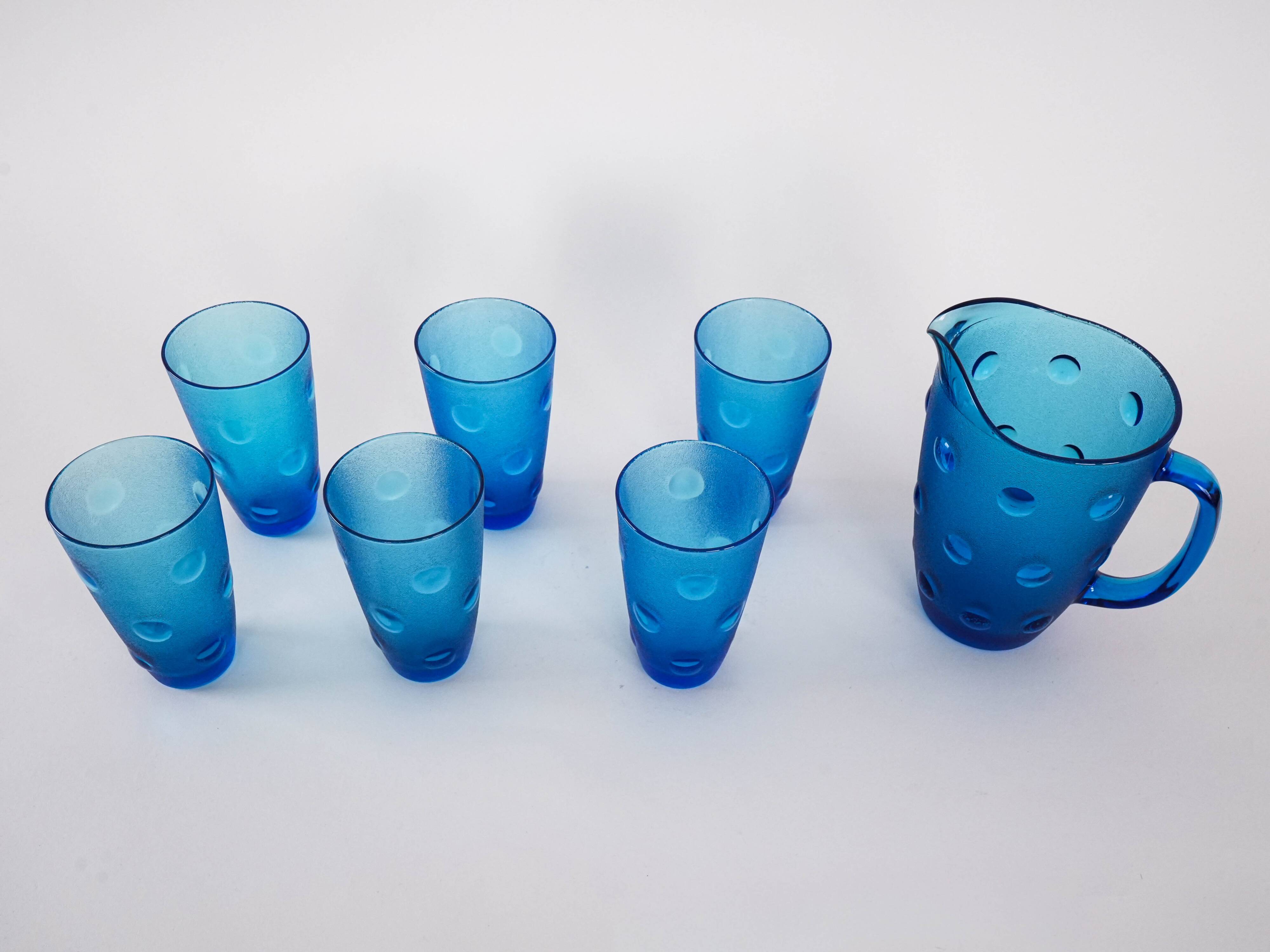 Set of glass and jug, Italian design, 1970s, made in Italy