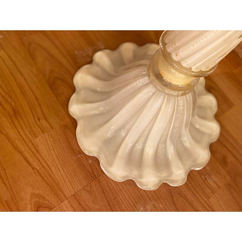 1990s Italian Venetian White and Gold Murano Glass Style Coffee Table