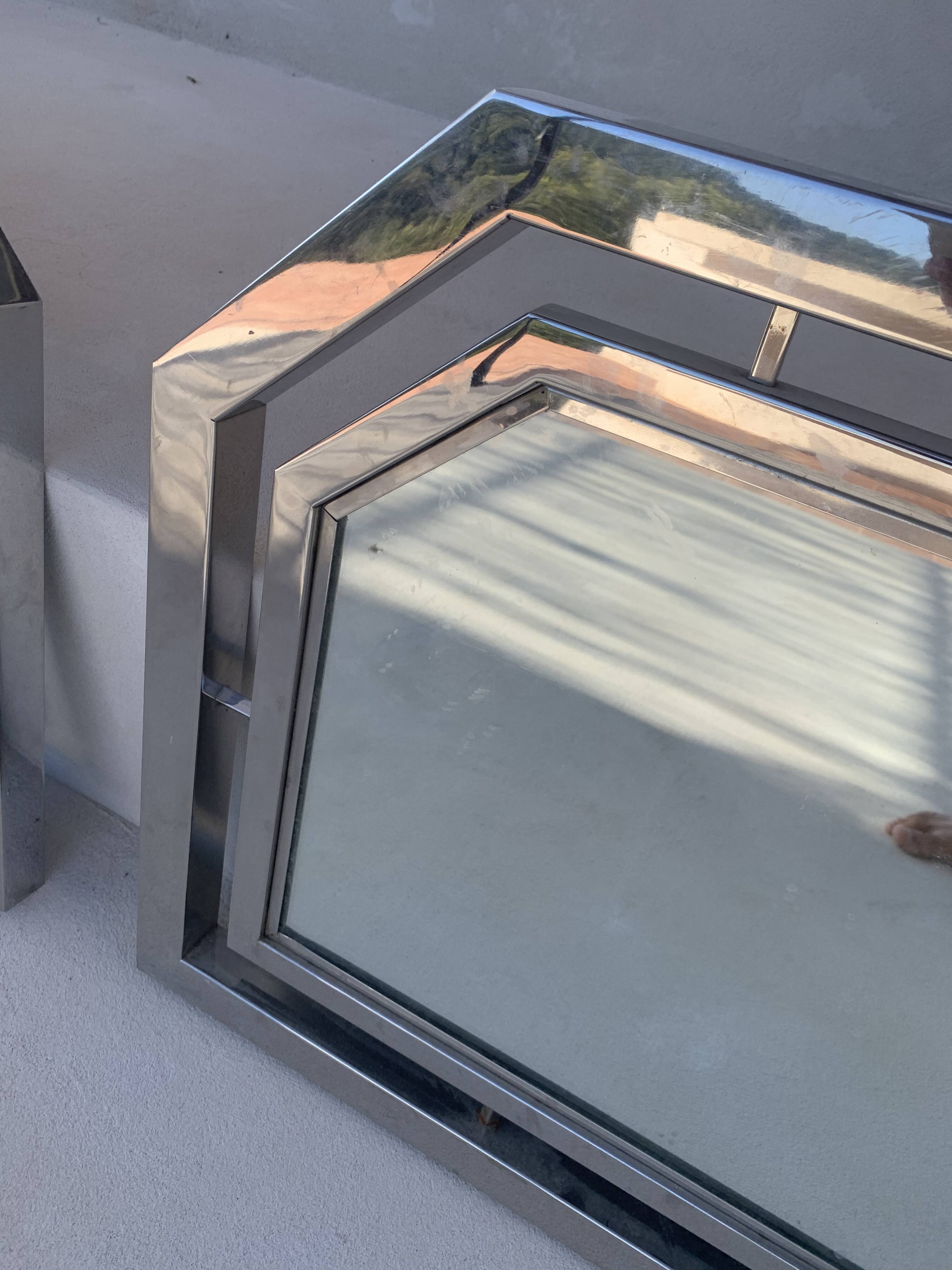 Pair of vintage 1930s Art Deco chrome-plated metal mirrors - 103 x 60 cm