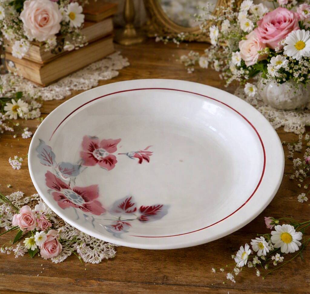 Antique earthenware salad bowl from sarreguemines.