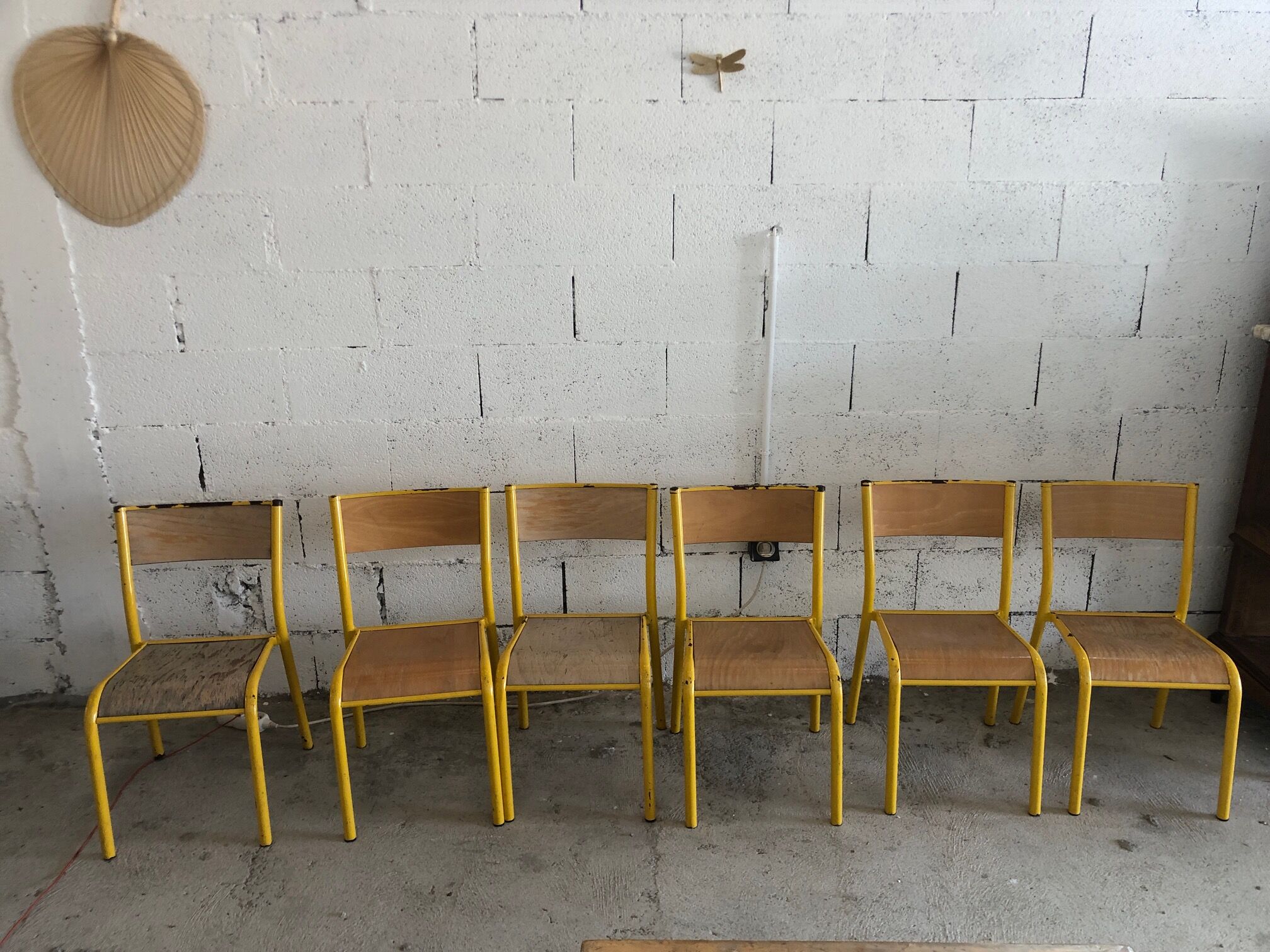 Set of 5 school vintage chairs