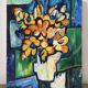 Modern bouquet and stained glass, knife oil signed