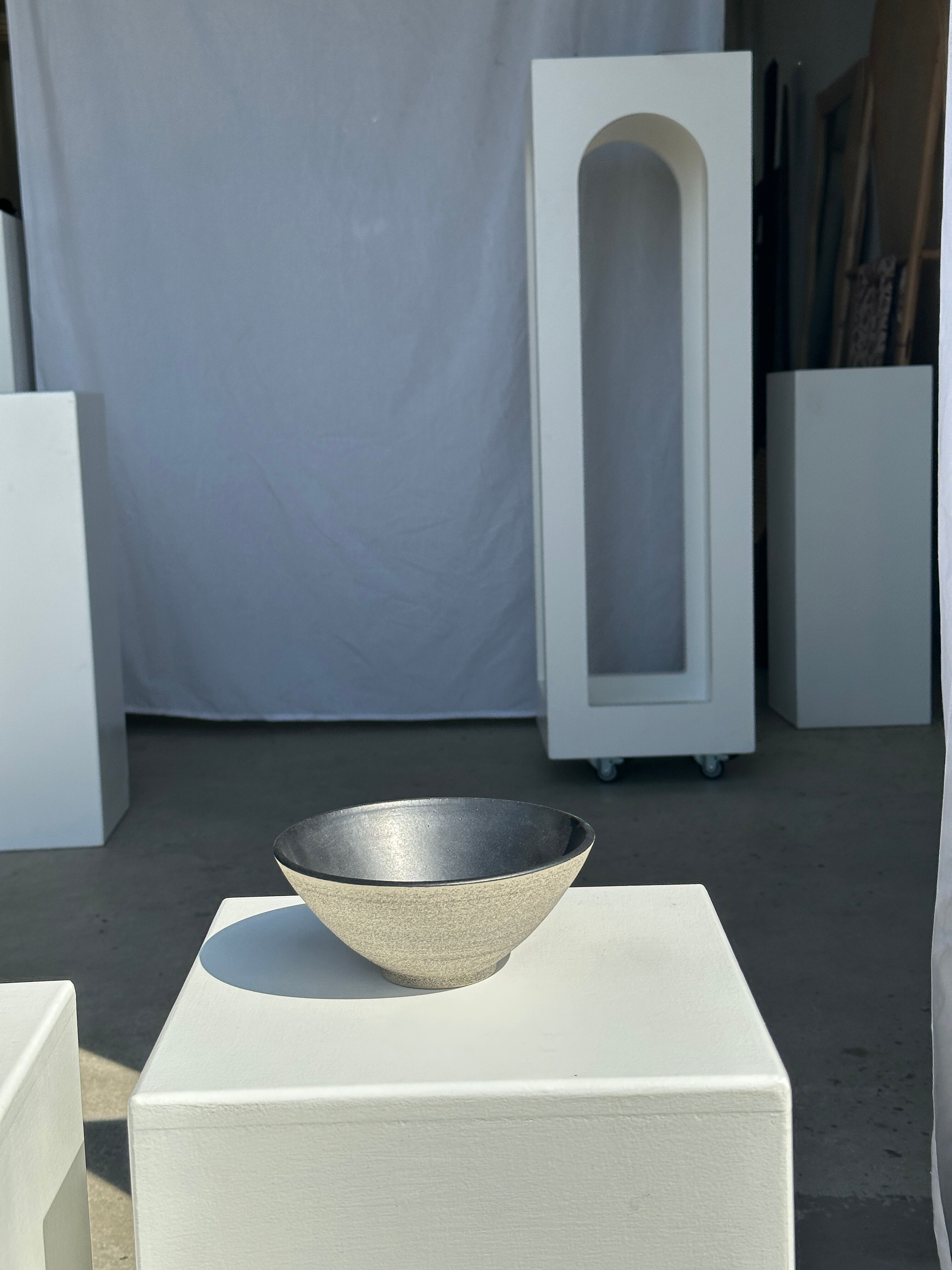 Duo of gray Indonesian ceramic bowls or salad bowls