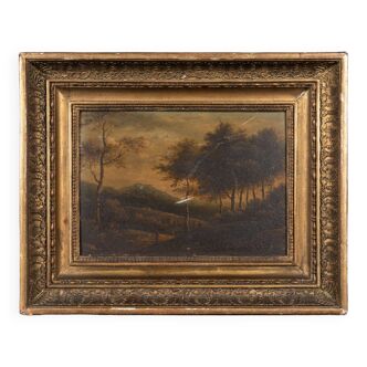 Oil on panel period Restoration undergrowth palmette frame