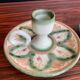Pair of vintage cave rat candlesticks in glazed terracotta
