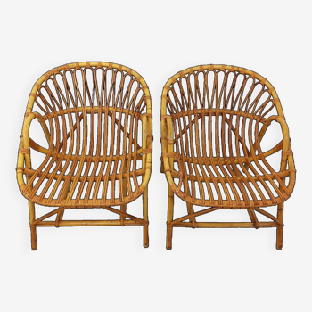 Paire de fauteuils vintage en rotin des années 60