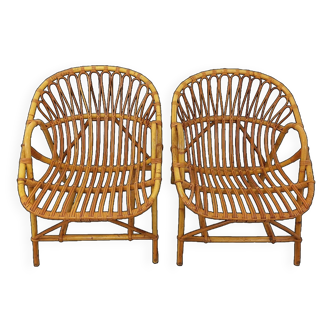 Paire de fauteuils vintage en rotin des années 60