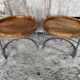 Nightstand Round Design Metal Grey + Wooden Top #D