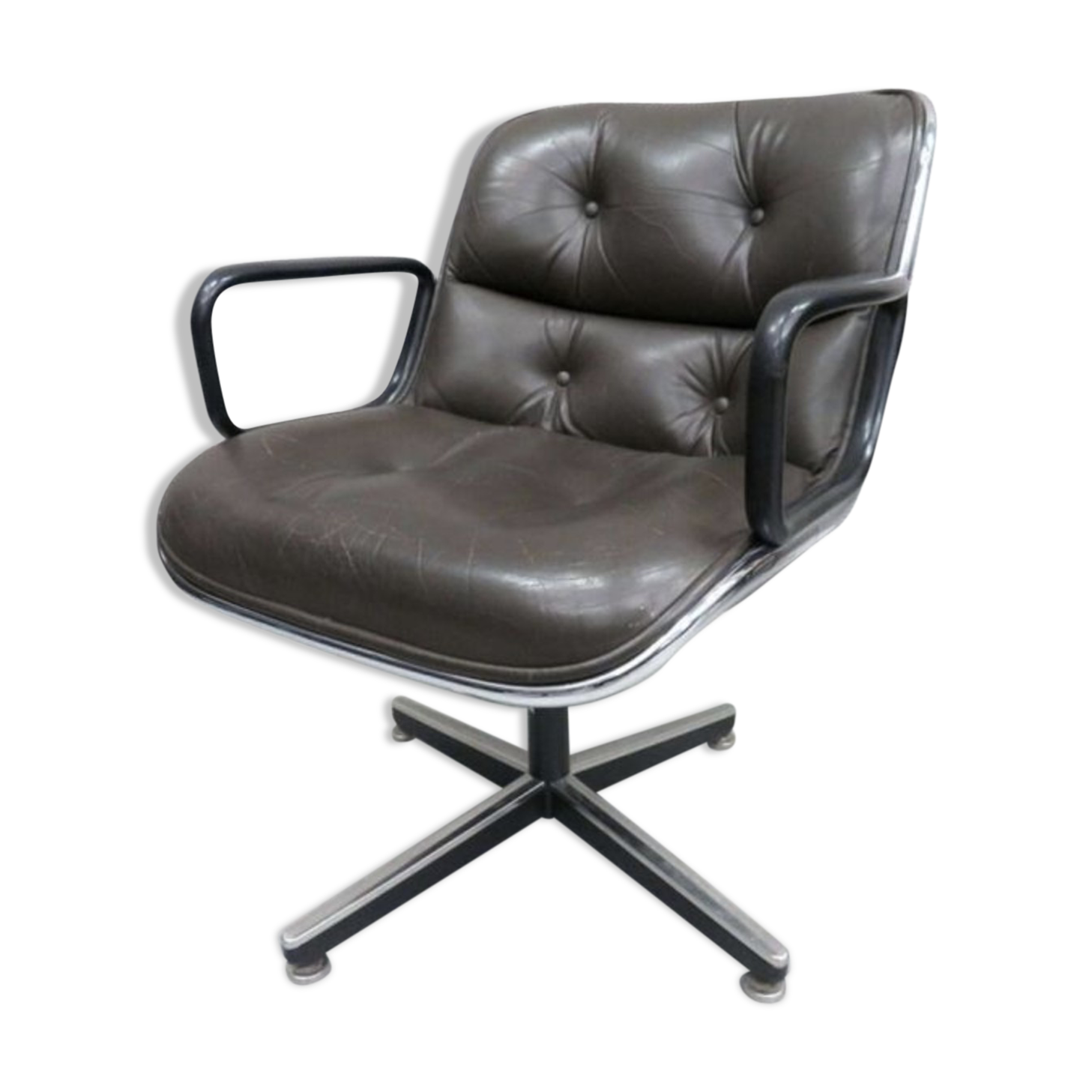 Pollock executive desk chair 1st edition Knoll vintage dark brown leather