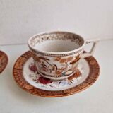 Two cups with saucers with Asian decorations, Gien earthenware