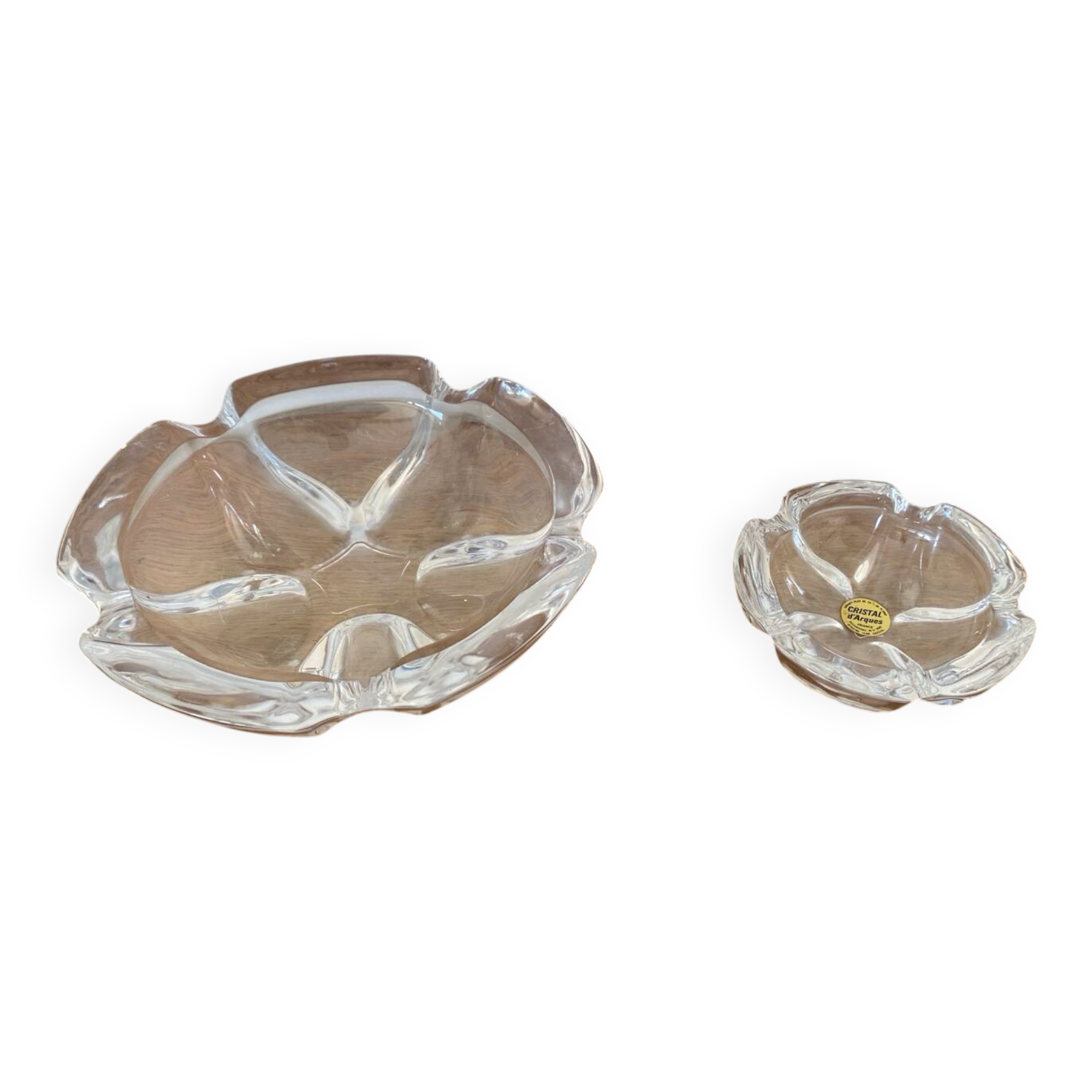 Pair of antique crystal ashtrays from Arques, France