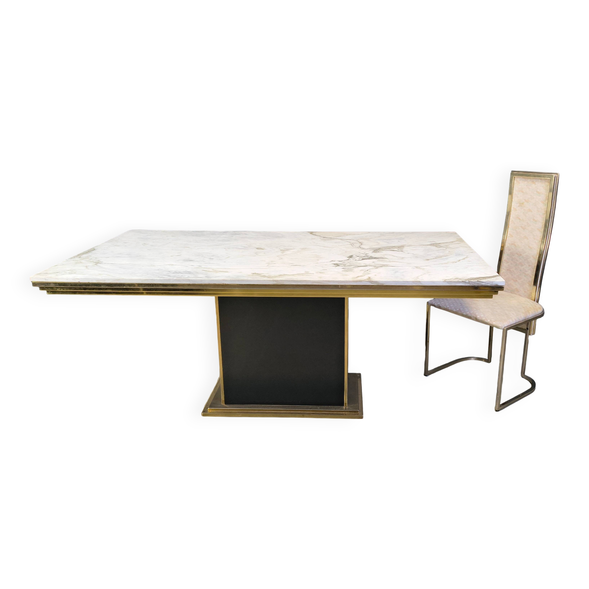 Vintage white marble and brass dining table, 1970s