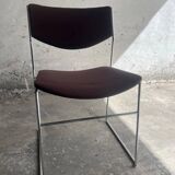 Set of 3 Howe 40/4 stackable chairs in burgundy fabric — Chrome frame, mid-century style