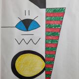 Abstract composition, original drawing signed Contreras, 1980s, 32 x 42 cm framed under glass