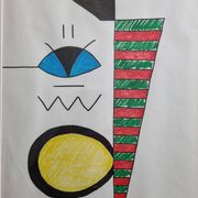 Abstract composition, original drawing signed Contreras, 1980s, 32 x 42 cm framed under glass