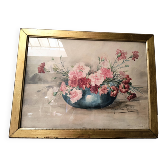 Watercolour signed MARTHE ROBLOT in a gold leaf frame