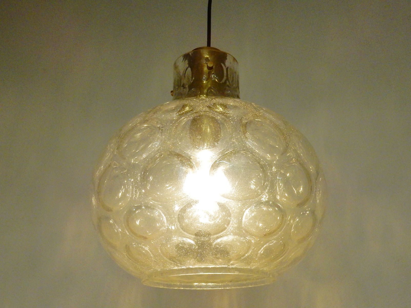 Vintage thick glass suspension by Glashette Limburg 1960s