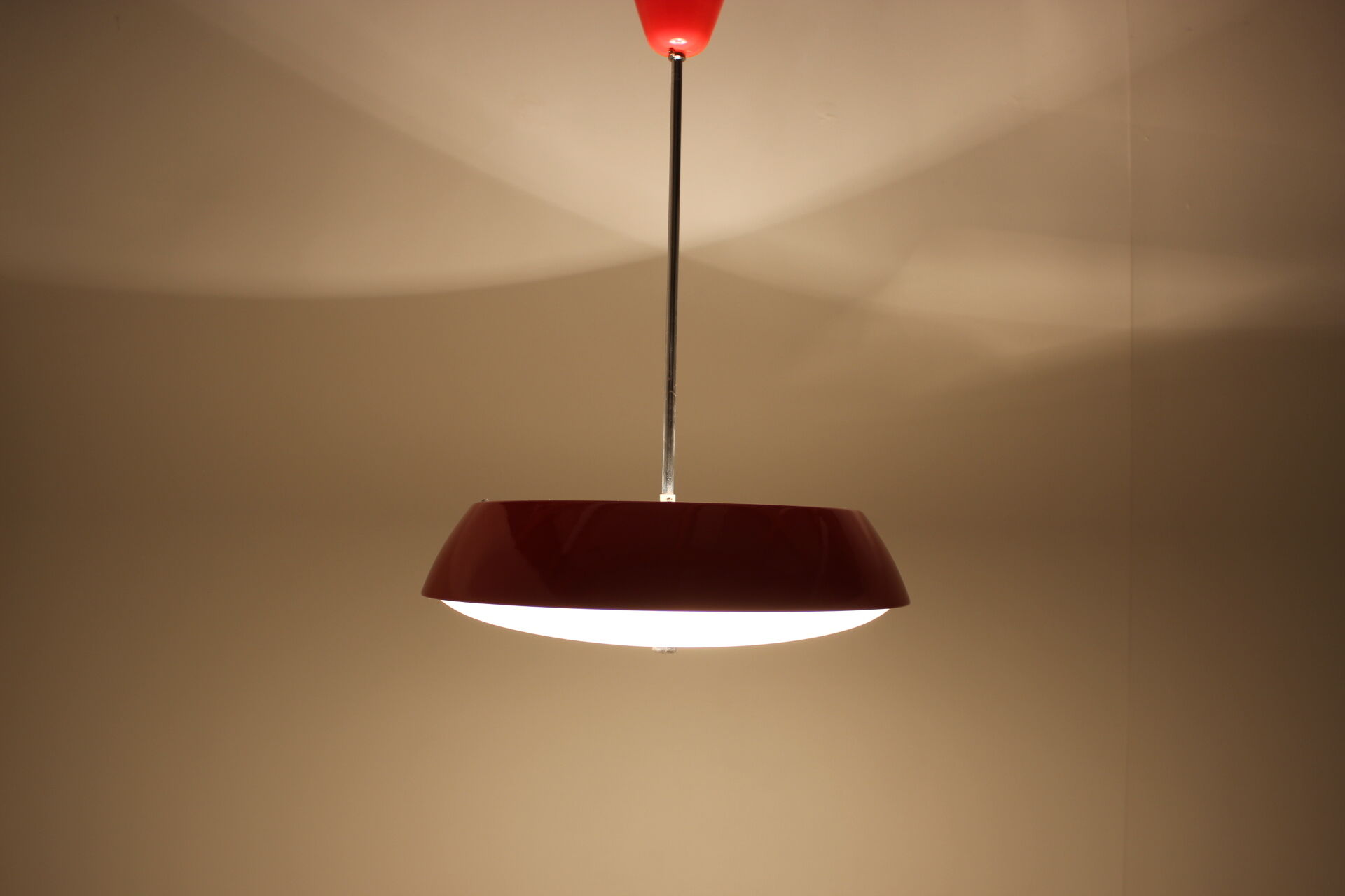 Mid-century red chandelier, Napako, 1970