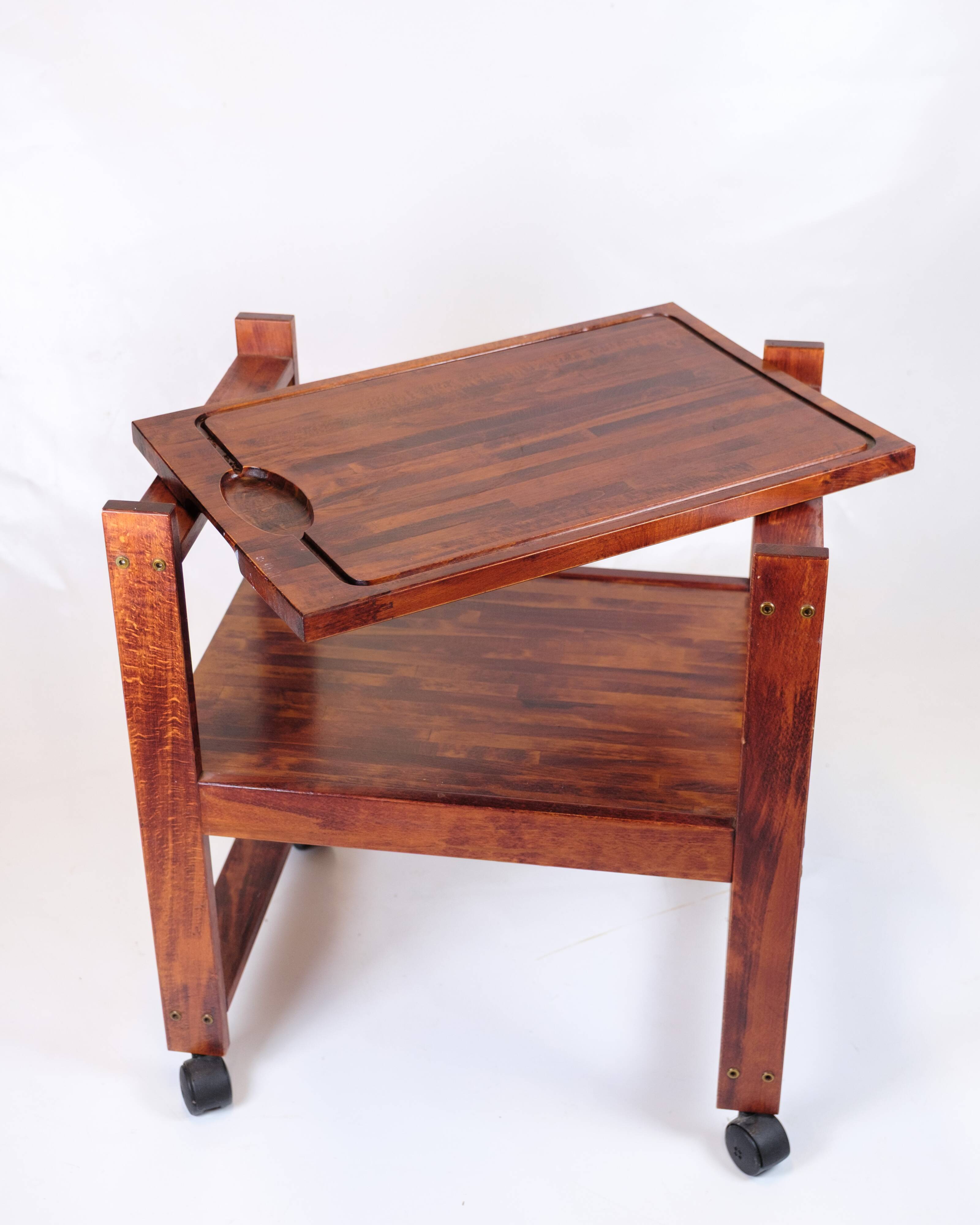 Serving cart on wheels - dark wood - removable cutting board - vintage style